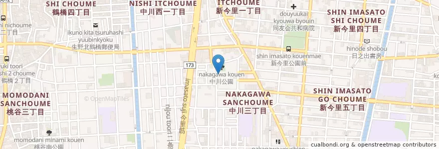 Mapa de ubicacion de 大阪市立中川保育所 en Japan, Präfektur Osaka, 大阪市, 生野区.
