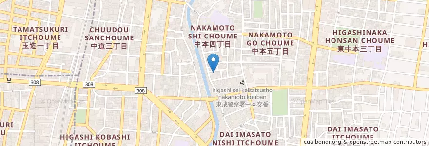 Mapa de ubicacion de 大阪市立中本保育所 en Japón, Prefectura De Osaka, Osaka, 東成区.