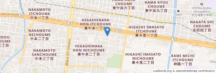 Mapa de ubicacion de 大阪市立東中本保育所 en Japonya, 大阪府, 大阪市, 東成区.