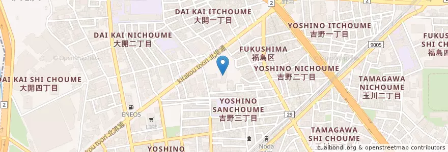 Mapa de ubicacion de 大阪市立福島図書館 en Япония, Осака, 大阪市, 福島区.