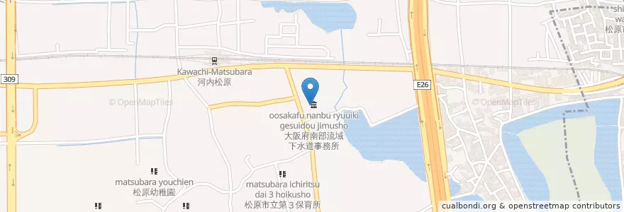 Mapa de ubicacion de 大阪府南部流域下水道事務所 en Japon, Préfecture D'Osaka, 松原市.