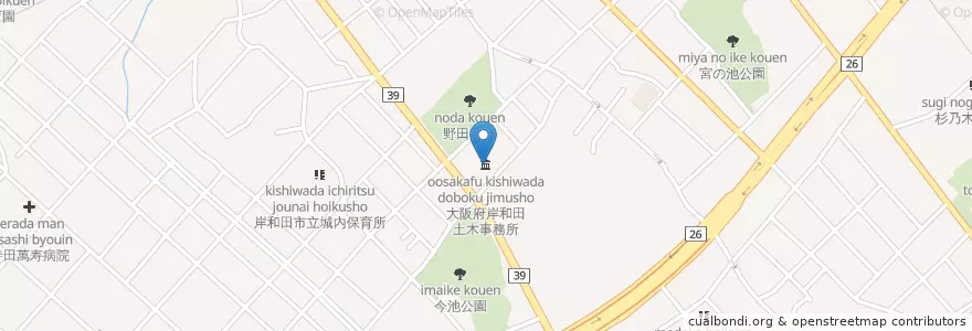 Mapa de ubicacion de 大阪府岸和田土木事務所 en 日本, 大阪府, 岸和田市.