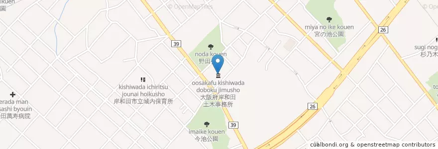 Mapa de ubicacion de 大阪府泉州農と緑の総合事務所 en Japan, 大阪府, 岸和田市.
