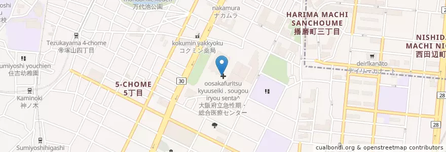 Mapa de ubicacion de 大阪府立急性期・総合医療センター en Japão, 大阪府, 大阪市, 住吉区.