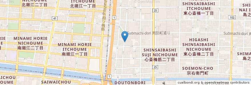 Mapa de ubicacion de 大阪戎橋郵便局 en Giappone, Prefettura Di Osaka, 大阪市, 中央区.