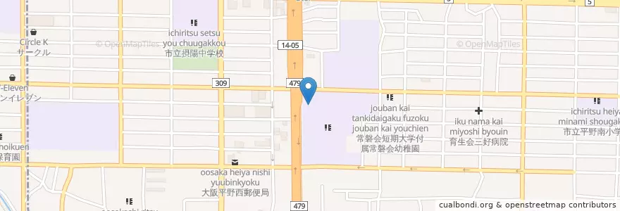 Mapa de ubicacion de 大阪教育大学教育学部附属幼稚園 en Japan, 大阪府, Osaka, 平野区.