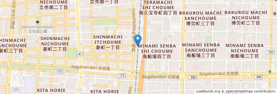 Mapa de ubicacion de 大阪新町郵便局 en Japonya, 大阪府, 大阪市, 中央区.