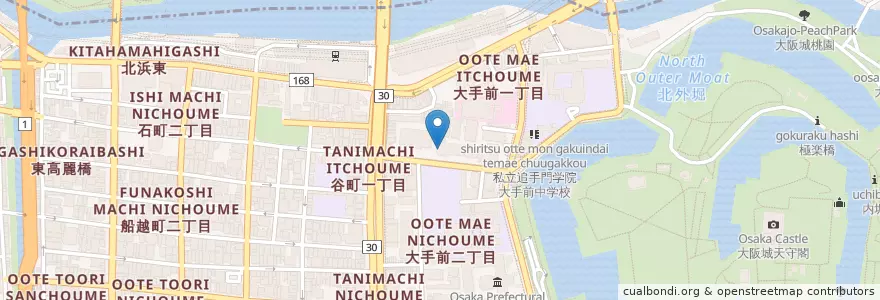 Mapa de ubicacion de 大阪東郵便局大手前分室 en 日本, 大阪府, 大阪市, 中央区.