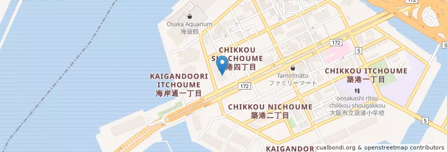 Mapa de ubicacion de 大阪検疫所 en Japón, Prefectura De Osaka, Osaka, 港区.