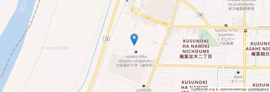 Mapa de ubicacion de 大阪歯科大学（歯学部） en Japão, 大阪府, 枚方市.