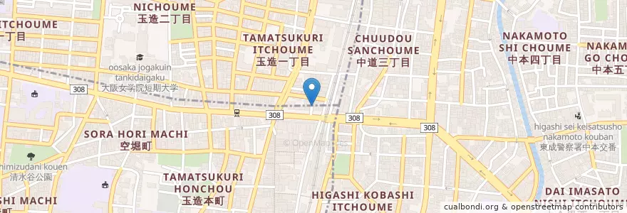 Mapa de ubicacion de 大阪玉造郵便局 en Japan, Osaka Prefecture, Osaka, Chuo, Higashinari Ward.