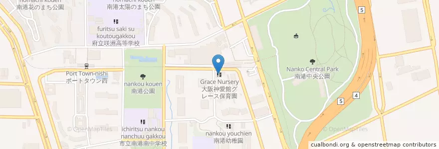 Mapa de ubicacion de 大阪神愛館グレース保育園 en Japan, 大阪府, Osaka, 住之江区.