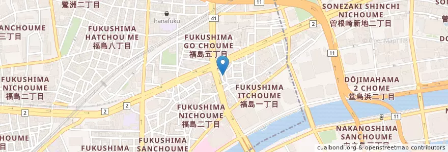 Mapa de ubicacion de 大阪福島駅前郵便局 en Japan, 大阪府, Osaka, 北区, 福島区.