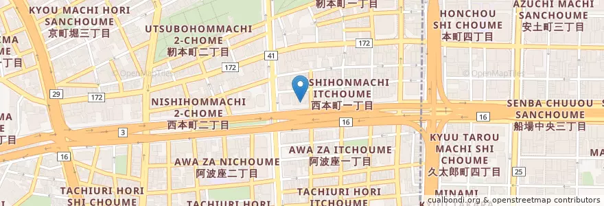Mapa de ubicacion de 大阪西本町郵便局 en Jepun, 大阪府, 大阪市, 西区.