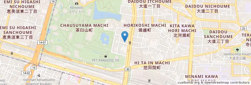 Mapa de ubicacion de 天王寺茶臼山郵便局 en Japan, Osaka Prefecture, Osaka, Tennoji Ward.