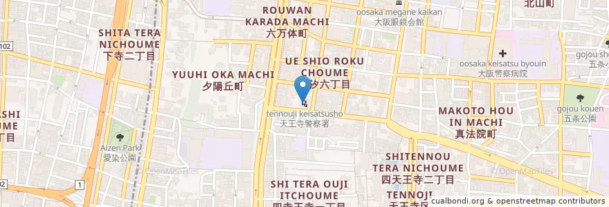 Mapa de ubicacion de 天王寺警察署 en 日本, 大阪府, 大阪市, 天王寺区.