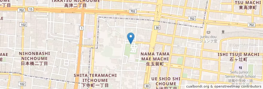 Mapa de ubicacion de 天王寺警察署生玉交番 en Japan, 大阪府, Osaka, 中央区.