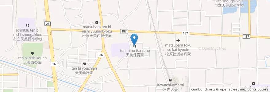 Mapa de ubicacion de 天美保育園 en Japan, Osaka Prefecture, Matsubara.