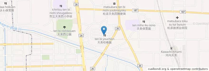 Mapa de ubicacion de 天美幼稚園 en Giappone, Prefettura Di Osaka, 松原市.