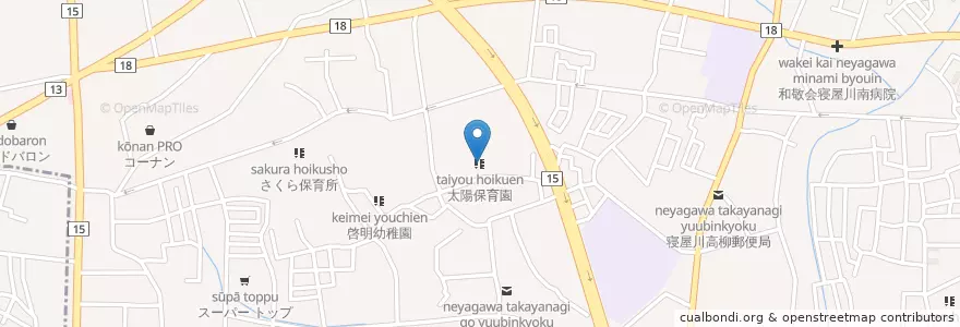 Mapa de ubicacion de 太陽保育園 en Giappone, Prefettura Di Osaka, 寝屋川市.
