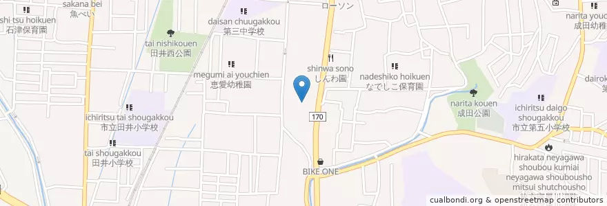 Mapa de ubicacion de めぐみ記念館 en Япония, Осака, 寝屋川市.