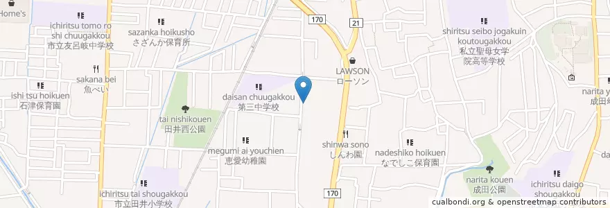 Mapa de ubicacion de 寝屋川田井郵便局 en Japan, Osaka Prefecture, Neyagawa.