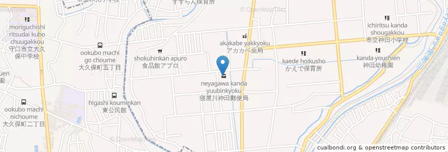 Mapa de ubicacion de 寝屋川神田郵便局 en Japón, Prefectura De Osaka, 寝屋川市.