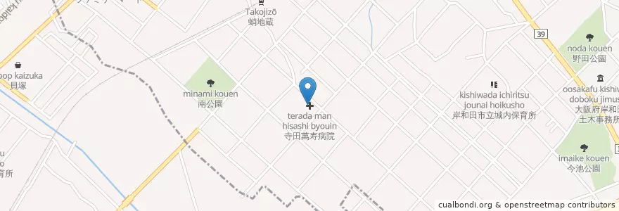 Mapa de ubicacion de 寺田萬寿病院 en 日本, 大阪府, 岸和田市.