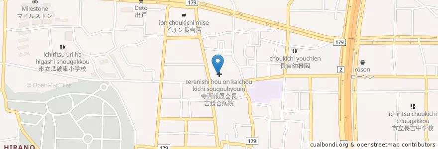 Mapa de ubicacion de 寺西報恩会長吉総合病院 en Japan, 大阪府, Osaka, 平野区.