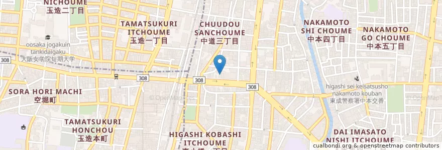Mapa de ubicacion de 岩木会岩木病院 en Japan, 大阪府, Osaka, 東成区.