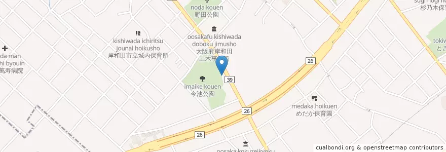 Mapa de ubicacion de 岸和田上町郵便局 en Japan, Osaka Prefecture, Kishiwada.