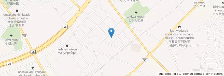 Mapa de ubicacion de 岸和田公共職業安定所 en 日本, 大阪府, 岸和田市.