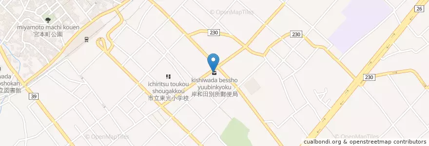 Mapa de ubicacion de 岸和田別所郵便局 en Japón, Prefectura De Osaka, 岸和田市.