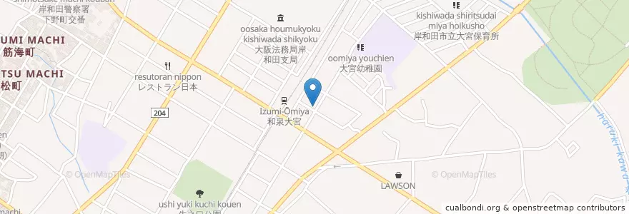 Mapa de ubicacion de 岸和田大宮郵便局 en Japón, Prefectura De Osaka, 岸和田市.