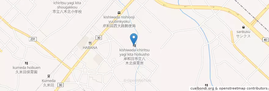 Mapa de ubicacion de 岸和田市立八木北保育所 en Japan, Präfektur Osaka, 岸和田市.