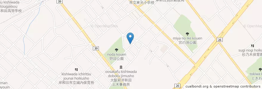 Mapa de ubicacion de 岸和田市立東光保育所 en Japan, Osaka Prefecture, Kishiwada.