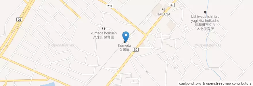 Mapa de ubicacion de 岸和田警察署久米田駅前交番 en Giappone, Prefettura Di Osaka, 岸和田市.