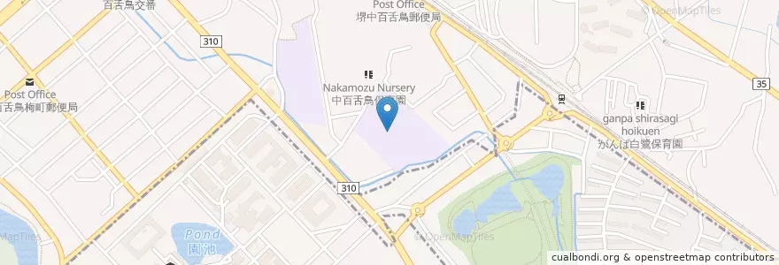 Mapa de ubicacion de 市立中百舌鳥中学校 en 日本, 大阪府, 堺市, 北区.