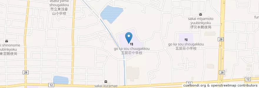 Mapa de ubicacion de 市立五箇荘中学校 en Япония, Осака, Сакаи, 北区.
