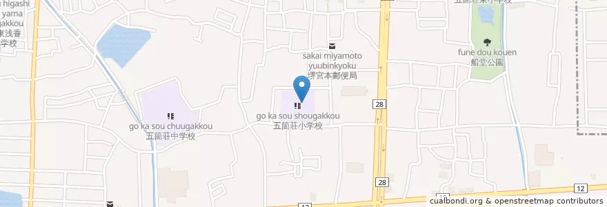 Mapa de ubicacion de 市立五箇荘小学校 en Japonya, 大阪府, 堺市, 北区.