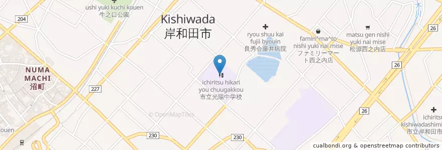 Mapa de ubicacion de 市立光陽中学校 en 日本, 大阪府, 岸和田市.