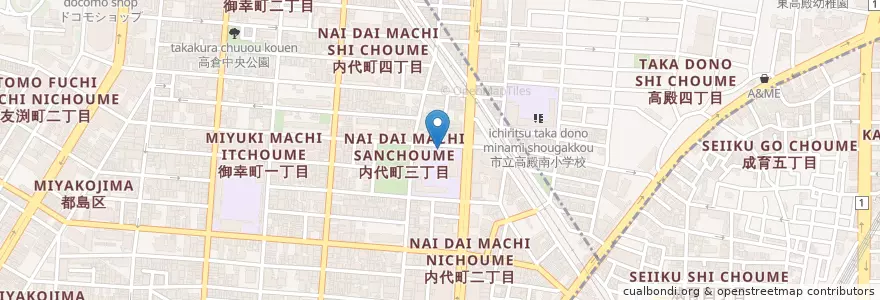 Mapa de ubicacion de 市立内代小学校 en Giappone, Prefettura Di Osaka, 大阪市, 都島区.