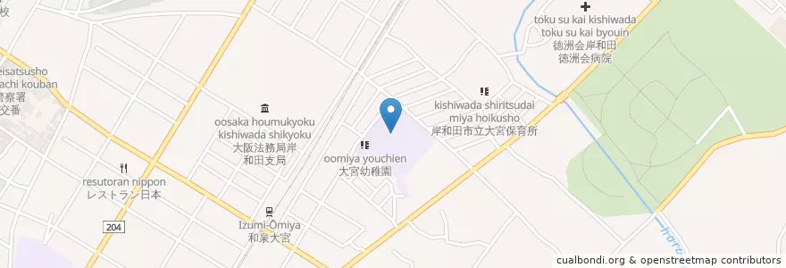 Mapa de ubicacion de 市立大宮小学校 en 일본, 오사카부, 岸和田市.