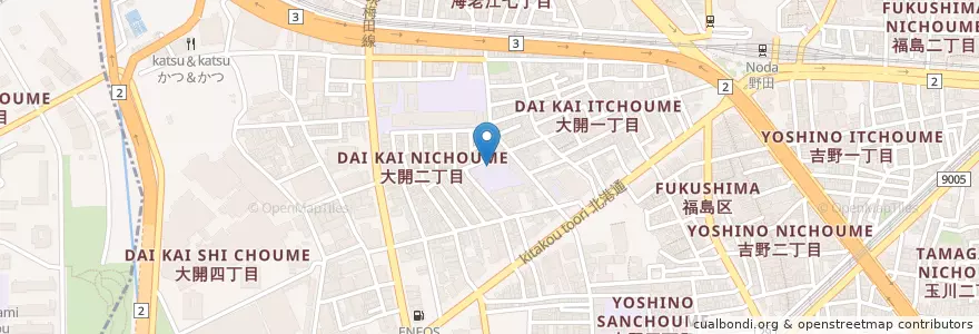 Mapa de ubicacion de 市立大開小学校 en Japon, Préfecture D'Osaka, 大阪市, 福島区.