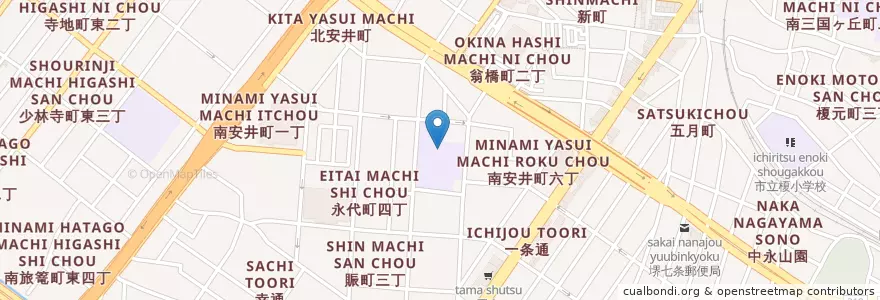 Mapa de ubicacion de 市立安井小学校 en Japonya, 大阪府, 堺市, 堺区.