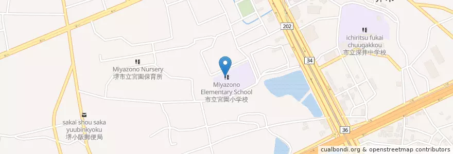 Mapa de ubicacion de 市立宮園小学校 en Japan, 大阪府, 堺市, 中区.
