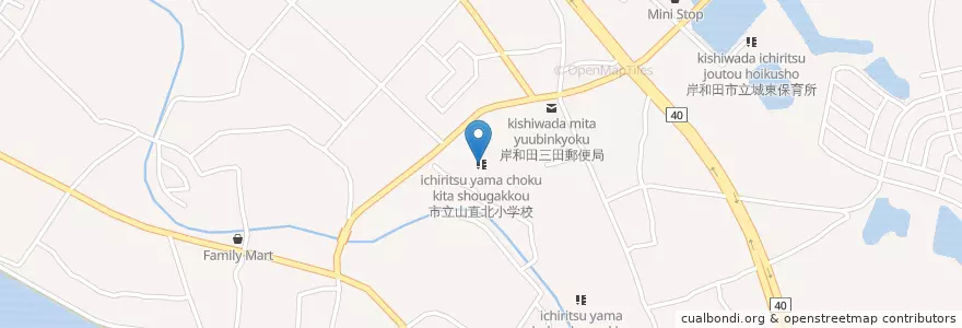 Mapa de ubicacion de 市立山直北小学校 en Japão, 大阪府, 岸和田市.