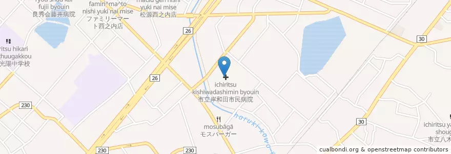 Mapa de ubicacion de 市立岸和田市民病院 en ژاپن, 大阪府, 岸和田市.