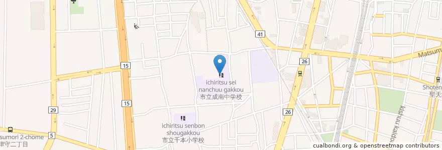 Mapa de ubicacion de 市立成南中学校 en Jepun, 大阪府, 大阪市, 西成区.