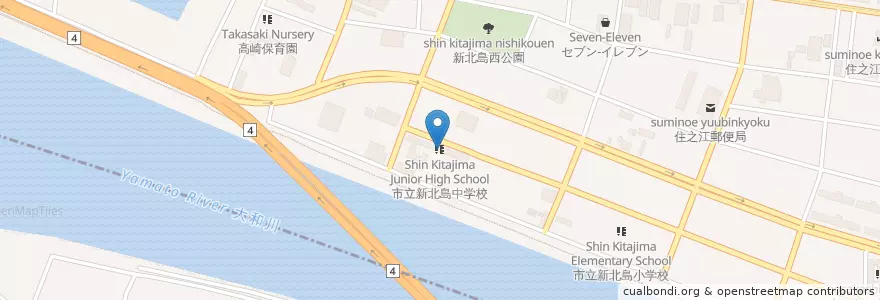 Mapa de ubicacion de 市立新北島中学校 en Japonya, 大阪府, 大阪市, 住之江区.